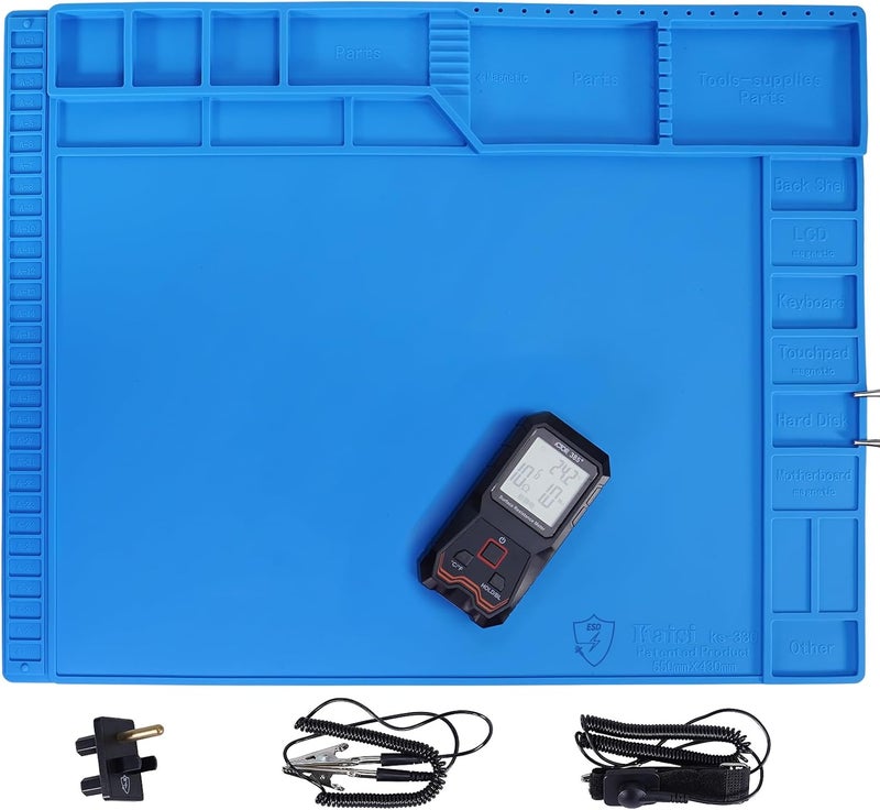 Kaisi Large Anti Static Mat with Grounding Accessories,Heat Resistant Silicone Soldering Mat,Magnetic Work ESD Pad for pc building, Electronics, Laptop, Cellphone Repair Soldering 21.6" x 16.9" - Image 1
